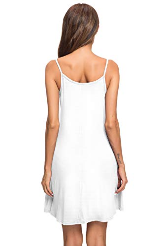 MISFAY Women's Summer Spaghetti Strap Casual Swing Tank Beach Cover Up Dress with Pockets (S, White) - Thumbnail 2