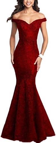 HofnDolce Off The Shoulder Lace Mermaid Prom Dresses V Neck Sleeveless Long Evening Gowns