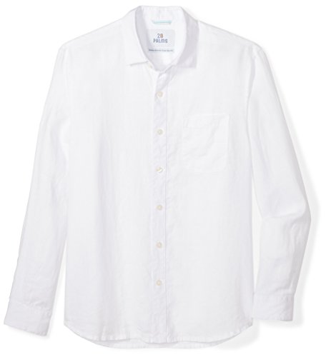 28 Palms Men's Standard-Fit Long-Sleeve 100% Linen Shirt, White, Large