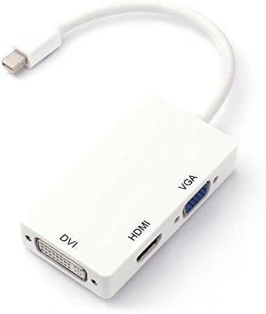 Handaes 3-in-1 Mini DP DisplayPort Male to VGA DVI HDMI Female Adapter Connector Cable for Apple MacBook MacBook Pro MacBook Air(White)¡­