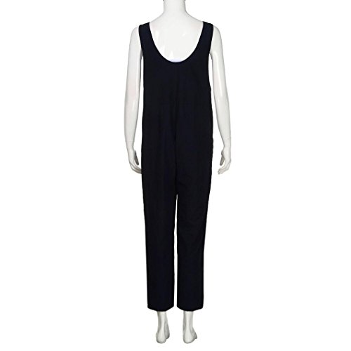 Highpot Women Plus Size Baggy Linen Overalls Wide Leg Pants Rompers Jumpsuit (M, Black)