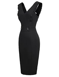 Belle Poque mujeres Vintage cuello en V V-Back ceñida Bodycon lápiz vestido