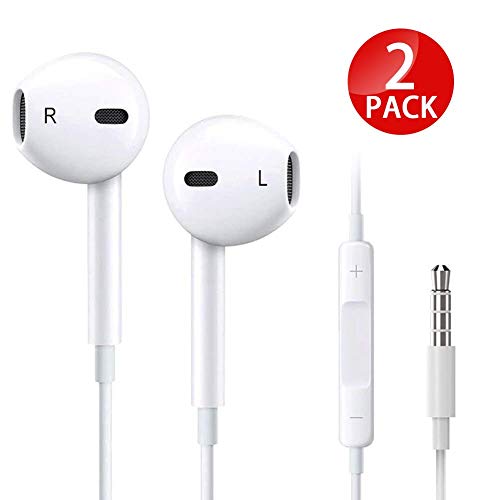 littlejian 2pack 3.5mm Earbuds/Earphones/Headphones,Premium in-Ear Wired Earphones with Remote & Mic Compatible Apple iPhone 6s/plus/6/5s/se/5c/iPad (White)