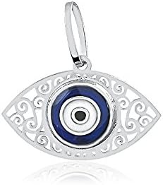 18K Yellow or White Solid Gold Greek Evil Eye Pendant for Necklace for Women and Girls