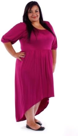 YUMMY PLUS SIZE HIGH-LOW WOMAN DRESS WITH 3/4 SLEEVE 1X - 6X (6x, MAGENTA)