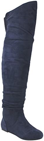 DA VICCINO TOP-01-HI Women's Slouch Size Zipper Flat Tigh High Boots, Color:NAVY, Size:8.5