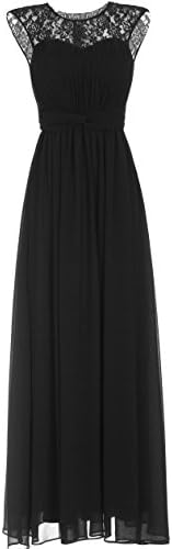 Lydiacs Women's Vintage Floral Lace Cap Sleeve Long Bridesmaid Maxi Dress Black L