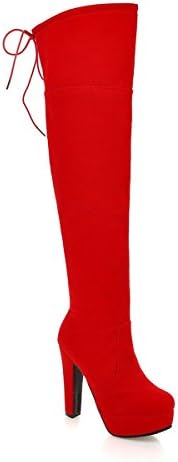 Jiame Womens Faux Suede Chunky Heels Side Zipper Platform Non-slip Ladies Sexy Knee High Boots