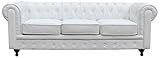 Classic Scroll Arm Tufted Button Bonded Leather Chesterfield Style Sofa (white)