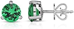 1.25ctw, 6mm Round Emerald Gemstone &amp; 925 Sterling Silver Stud Earrings