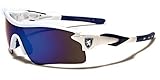 KHAN New Mens Sleek Sports Riding Cycling Sunglasses-Pick Your Color (WHITE-BLUE)