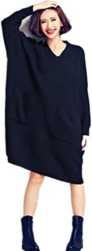 Vincy Show Women's Knit Pullover Sweater Loose Casual Plus Size Long Sleeve Oversized Dress
