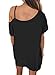 Annflat Women's One Off Shoulder Short Sleeve Tops High Low Casaul Blouse T Shirt Medium Black