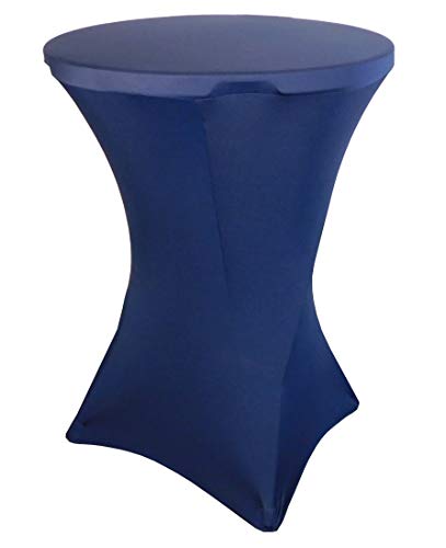 32 Round x 43" Tall Spandex Fitted Table Cover for Folding Bar Height Tables (Navy Blue)