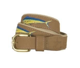 Guy-Harvey-Bull-Dolphin-Leather-Belt-Khaki-30
