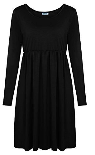 Twippo Women's Long Sleeve Casual Tunic T-Shirt Dresses Autumn Black L