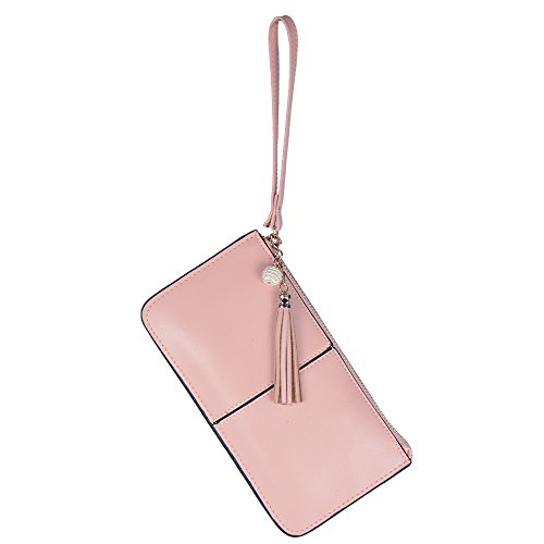 Lovena Soft Leather Wristlet Smartphone Zipper Wallet Tassel Wristlet - Fit iPhone X/iPhone 8/7Plus Samsung Note 8/5- Light Pink - Thumbnail 7