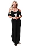 GOCHIC Women's Casual Cold Shoulder Spaghetti Strap Long Maxi Dress with Pockets