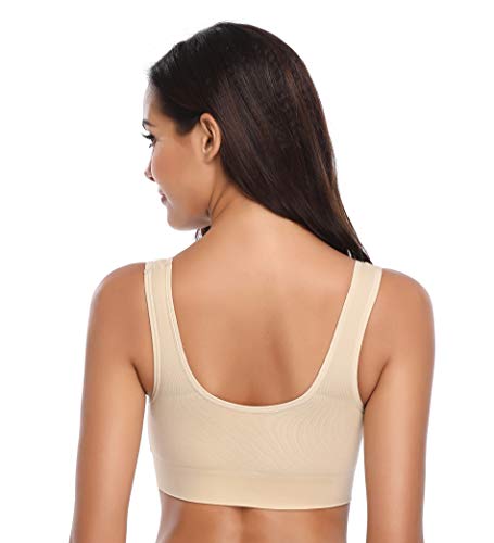 BAOMOSI 3PACK Women's Freedom Seamless Wireless Sports Bra with Removable Pads Underwear Beige XL