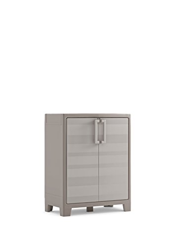 Keter Gulliver Kunststoffschrank niedrig, beige, 80 x 44 x 100 cm, inkl. Einlegeböden, für drinnen und draußen geeignet, UV- und wasserbeständig (IPX3)