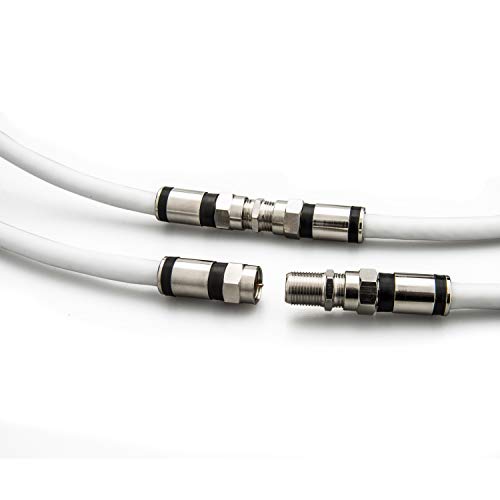 GTOTd Coaxial Cable (4 Feet) with RG6 Coax Cable Connector (and F-Type Cable Extension Adapter) White Coax Satellite TV 75 Ohm Cable