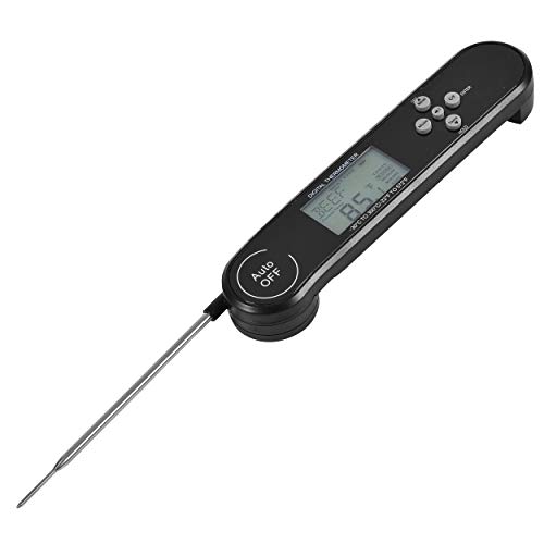 Amexia Instant Read Digital Meat Thermometer - Waterproof - Alarm - Display Turns Green When At Temperature - Lighted Display - Great for Kitchen, BBQ, Grill, Candy, Baking