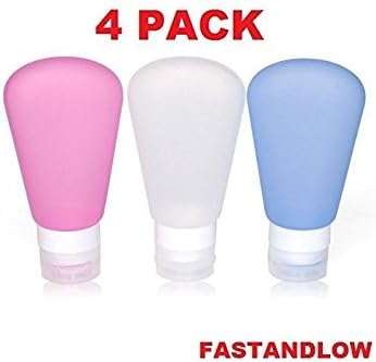 Travel Bottles Silicone 3 oz Leak Proof (4 Pack) Clear, Blue, Pink