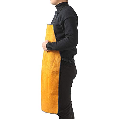 Bestmemories Leather Welder Apron Heavy Duty Flame Retardant Welding Work Apron Unisex Adjustable Work Shop Protective Clothing for Home Kitchen Cooking