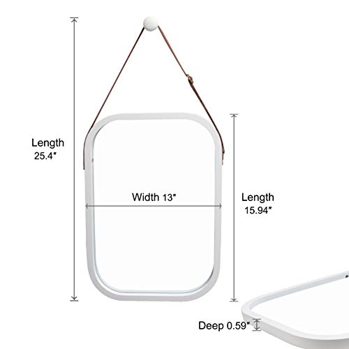 Bathroom Mirror Wall Mount - Bamboo Frame Adjustable Hanging Strap Rectangular Vanity Bedroom Dressing Mirror Hook Offered Home Decor (White, 15.95''x12.99''x0.59'')