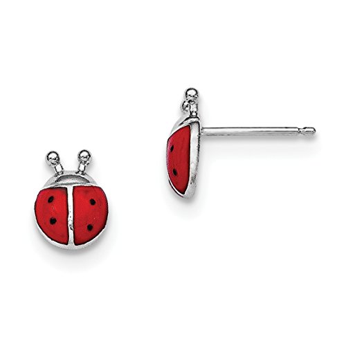 Diamond2Deal 925 Sterling Silver Rhodium- Plated Enamel Lady Bug Post Earrings