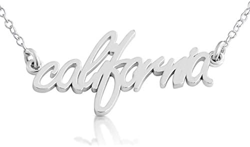 925 Sterling Silver California State Handwritten Script Necklace USA CA (16 Inches)