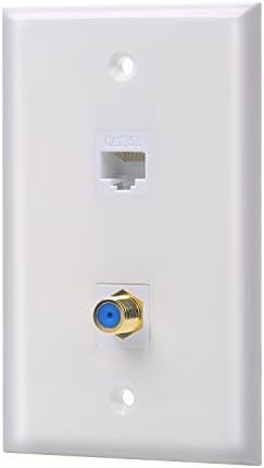 IBL-1 Cat5E Ethernet Port and 1 Gold-Plated Cable TV Coax F Type Port Wall Plate (White)