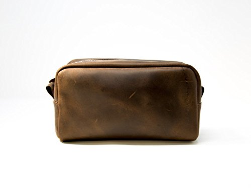 Leather Toiletry Bag Compact Dopp Kit for Travel Small 8" x 4" x 3,5" with Waterproof Lining, Travel Organizer for Men and Women, Zippered Cosmetic Pouch Case Shaving and Grooming Kit - Thumbnail 3