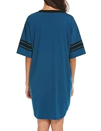 Ekouaer - Camisón de algodón para mujer, cuello en V, manga corta, pijama suelto y cómodo