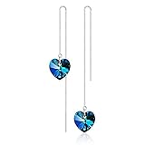 Ladies 925 Sterling Silver Blue Swarovski Crystal Heart of Ocean Long Earrings