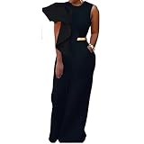 Bodycon4U Women's Ruffle High Waist Clubwear Long Wide Leg Pants Jumpsuit Rompers Black 2XL