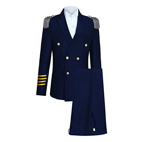 CieKen Men's Suits Big and Tall,Men's Slim 3-Piece Suit Aircraft Commander Jacket Coat & Pant & Shoulder Board,Boys' Sporting Apparel,Navy,2XL - Thumbnail 7
