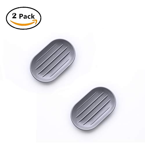 Homeyes 2-Pack Colorful Plastic Soap Dish Simple Style Soap Holder Putting Soap Sponge Quick Draining Soap Tray for Shower Bathroom Kitchen Sink Assessory (2-Pack Gray)