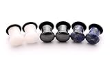 Set of 3 Pairs Single Flare Stone Plugs - 6g - 4mm - (White Jade, Hematite, Sodalite) - Sold As a Pair