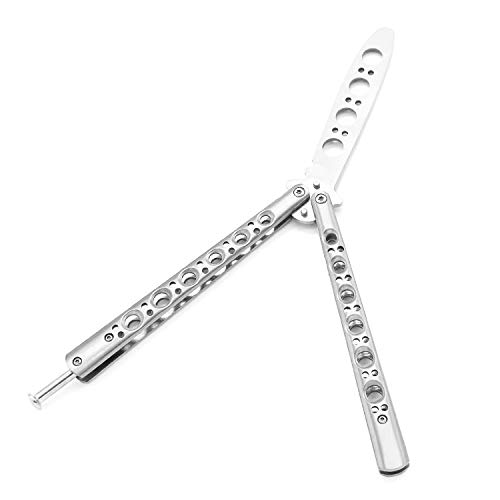 TOUGS Martial Arts Practice Trainer Knife Tool Sticks Titanium Knife, Stainless Steel Fan Knife (Silver)