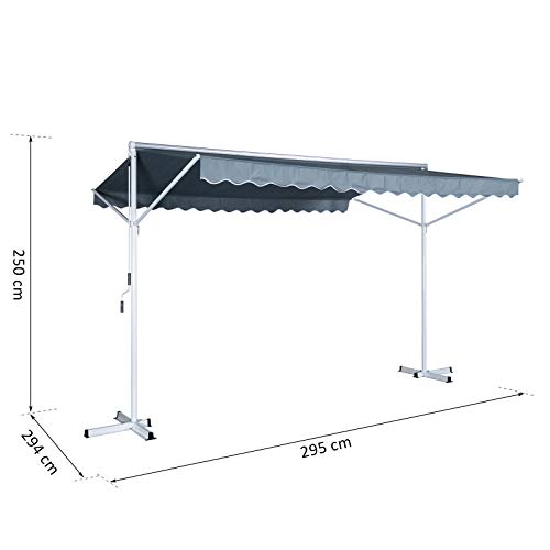 Outsunny Standmarkise Gartenmarkise Markise mit Faltarm Kurbel Terrasse Grau 3x3m – Bild 8