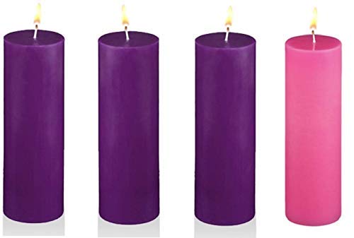 MIster Candle - Advent Pillar Candles - Hand Made, Solid Color, 3 Purple 1 Pink (3" x 9")