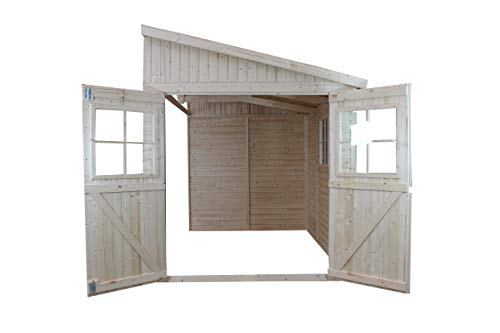TIMBELA Holz Gartenschuppen (ohne Seitenwand) - Abstellkammer mit Fenstern - H244x211x220 cm/4 m2 Naturholz-Shiplap… – Bild 3