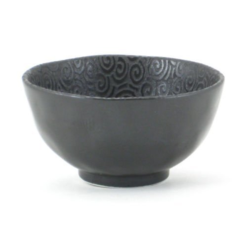 Japanese 4.5" Diameter Porcelain Black Swirl Dinnerware Rice Bowl
