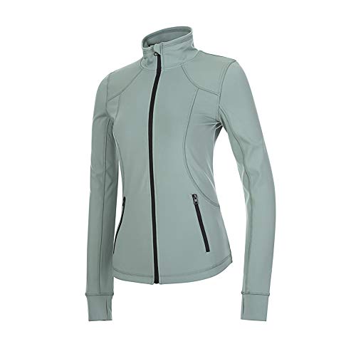 Dolcevida Women's Slim Fit Workout Track Jackets Full Zip Stretchy Warm up Active Running Jacket with Thumb Holes (Chinois Green, S)