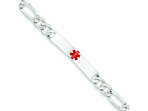 Sterling Silver Polished Medical Figaro Anchor Link Id Bracelet