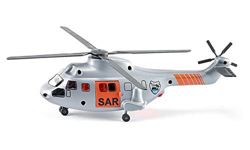 Siku 2527, SAR Transporthubschrauber, 1:50, Metall/Kunststoff, Inkl. Trage und zu rettende Spielzeugfigur, Automatisch einziehbare Seilwinde, Mehrfarbig