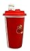 Atlantic Collectibles Lucky Cat Maneki Neko Ceramic Tall Drink Mug Cup With Silicone Lid (Red)