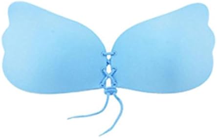 Smallwin Womens Comfy Adhesive Bra,Push Up Drawstring Strapless Bra Blue B