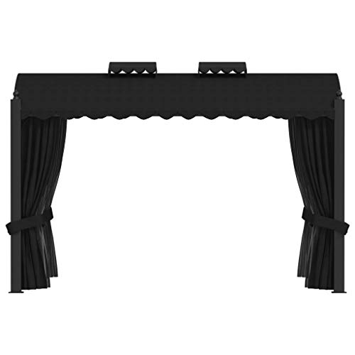 Gartenpavillon, Pavillon mit Vorhängen für Abendessen, Grillabende, Familienfeiern, 3 x 4 m, Schwarz